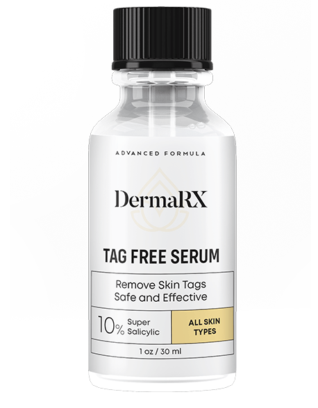 DermaClear bottle, the effective topical serum for naturally removing skin tags, moles, and other benign skin growths